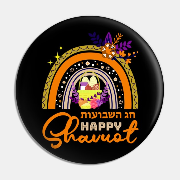 Rainbow Happy Shavuot, Jewish Celebration Hebrew Judaism Holiday Pin by wonderws