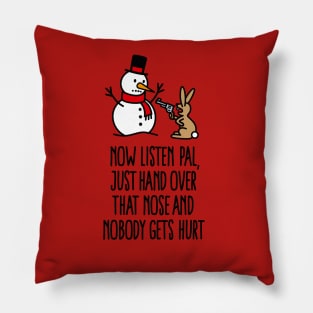 Funny Christmas snowman carrot rabbit gun comic  carrot nose with gun Pillow