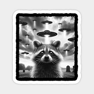 Cosmic Companions Raccoon UFO Tees for Those Who Dream Beyond Magnet