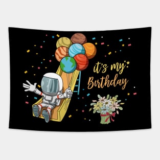 Birthday Astronaut Space Slide Planets Balloons Tapestry