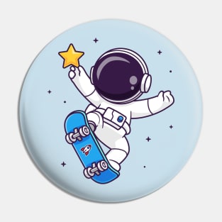 Cute Astronaut Playing Skateboard With Star Cartoon Pin