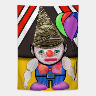 a creepy sad clown holding balloons Tapestry