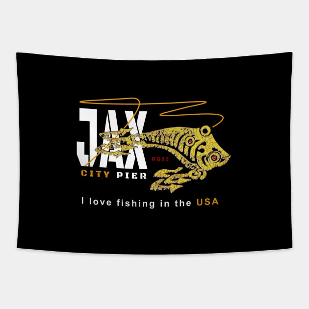 Jacksonville FL.,JAX City Pier,  Love Fishing USA Tapestry by The Witness
