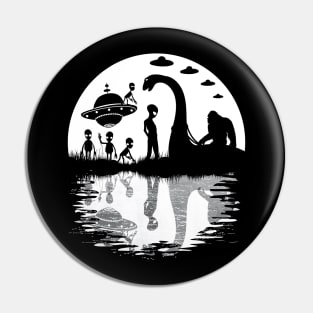 Funny Bigfoot riding loch ness monster and aliens Pin