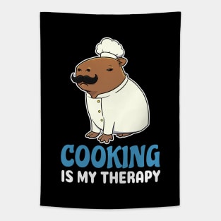 Cooking is my therapy cartoon Capybara Tapestry