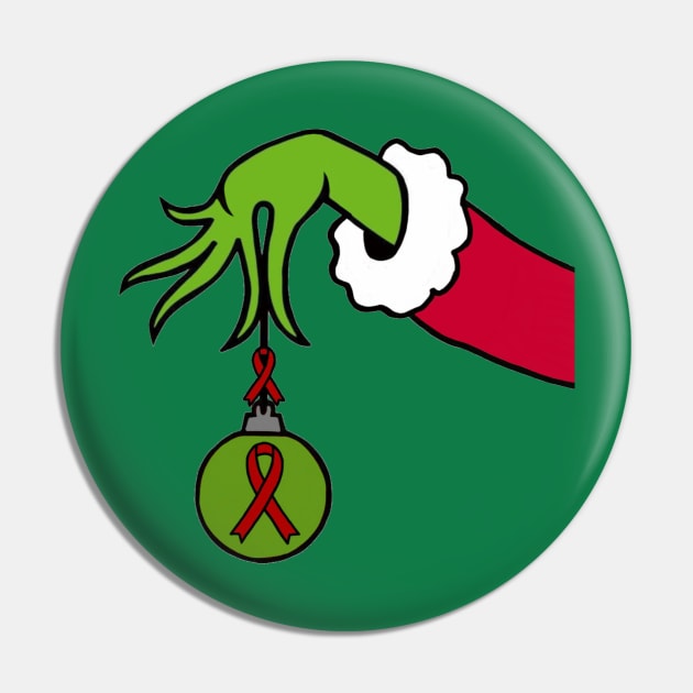 The Mean Green One holding awareness ribbon Christmas ball (Red) Pin by CaitlynConnor