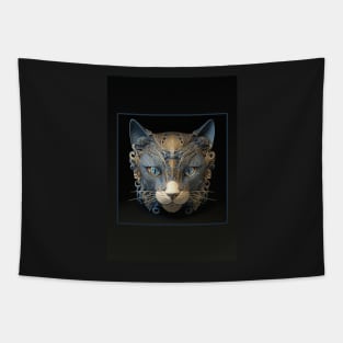 Blue and Gold Ivory Cat (Black) Tapestry