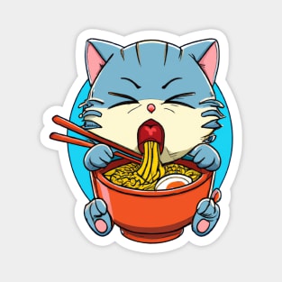 Cute cat eating ramen Magnet