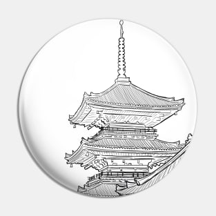 Black and White Japanese Landscape Sketch Pin