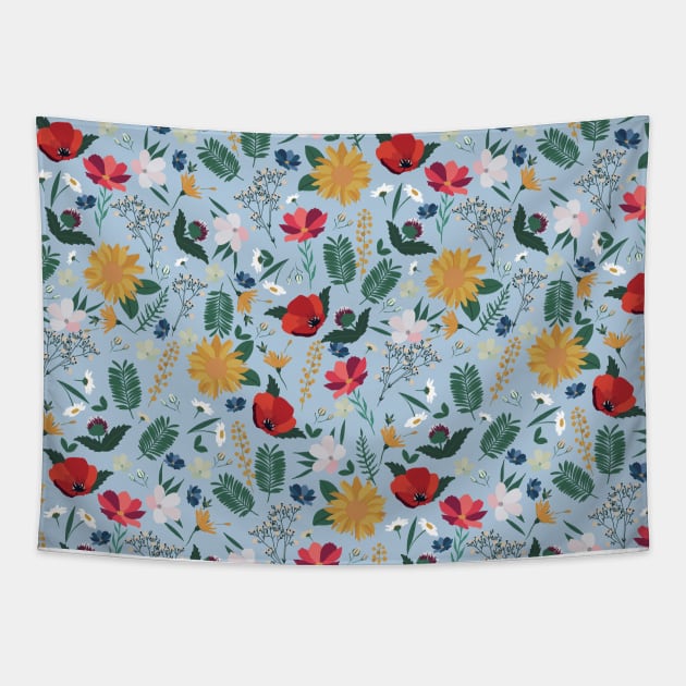 Pretty Colorful Wild Floral Light Blue Design Tapestry by NdesignTrend