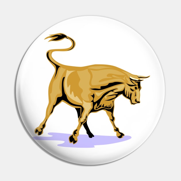 Raging Bull Attacking Retro Pin by retrovectors