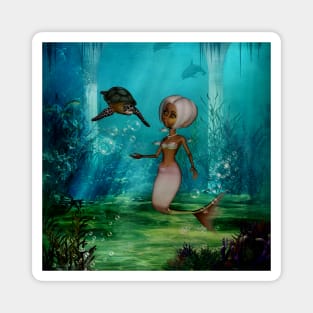 Cute little mermaid with turtle Magnet