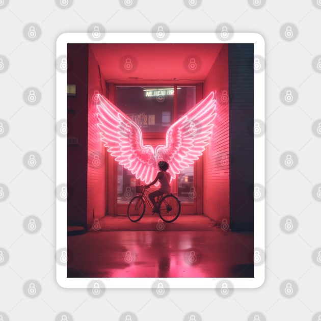 women on bike with the red wings in the background Magnet by Maverick Media