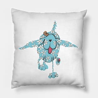 Blue Spaniel, Flying with Flowers! Pillow