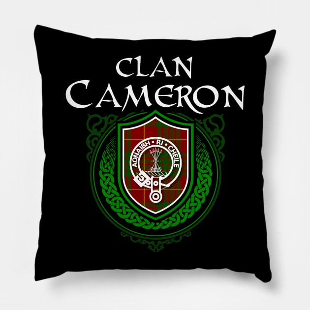 Clan Cameron Surname Scottish Clan Tartan Crest Badge Pillow by Celtic Folk