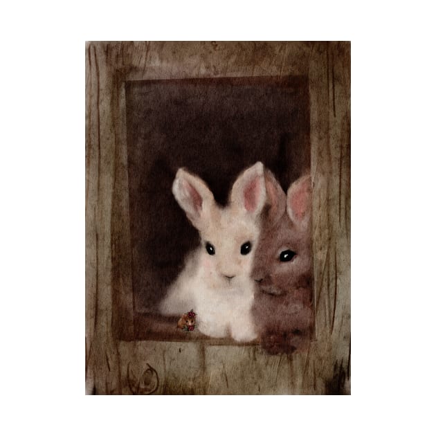 Bunny Love Two watercolor bunnies lounging in a barn by penandbea