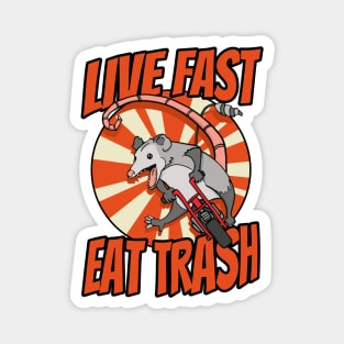 Live Fast Eat Trash Possum Riding Vintage Minibike Magnet