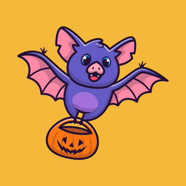 Cute Bat With Pumpkin Halloween Cartoon by Catalyst Labs