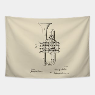 Rare and Unusual Brass Instrument, Four Valve Cornet, Brass Player Gift Tapestry