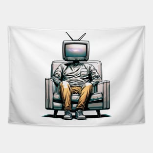 Tv Head With Galaxy Inside Tapestry