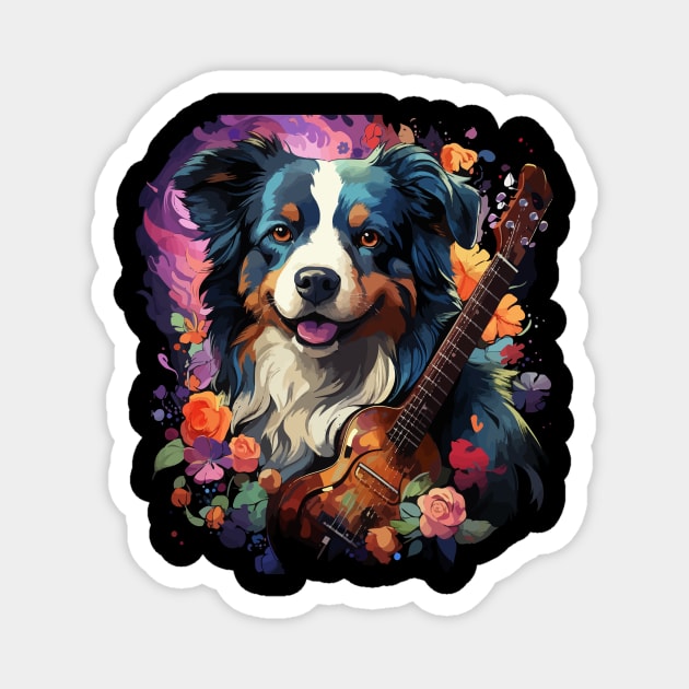 Border Collie Playing Guitar Magnet by JH Mart