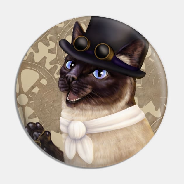 Steampunk Siamese Pin by Mehu Art