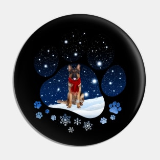 Snow Paw Long Haired German Shepherd Christmas Pin