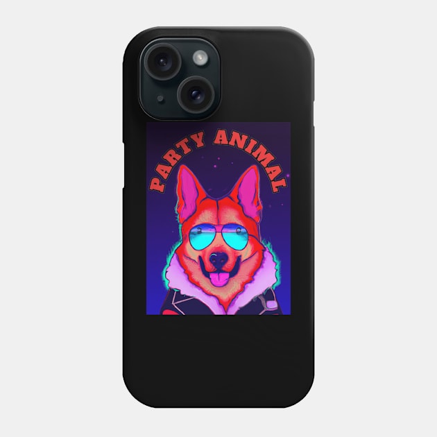 Party Animal Police K9 Dog Synthwave Retro Background Phone Case by Artsimple247