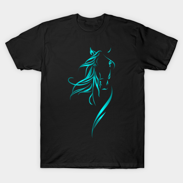 Abstract Cyan Horse Design - Horse - T-Shirt