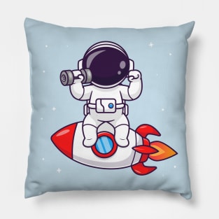 Cute Astronaut Lifting Dumbbell On Rocket Cartoon Pillow