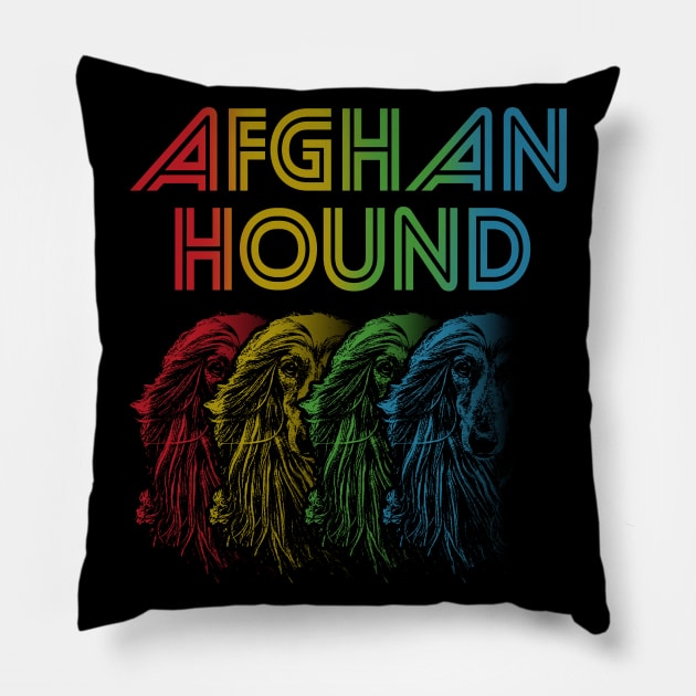 Cool Retro Groovy Afghan Hound Dog Pillow by Madfido