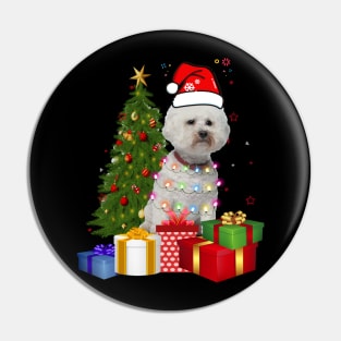 Bichon Frise Christmas Tree Santa Hat Funny Xmas Gift Dog T-Shirt Pin