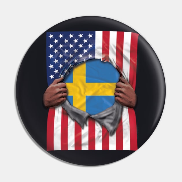 Sweden Flag American Flag Ripped - Gift for Swede From Sweden Pin by Country Flags