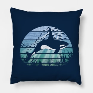 Retro Underwater World Orca Killer-Whale, Fishes & Corals Pillow