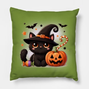 halloween black cat Pillow