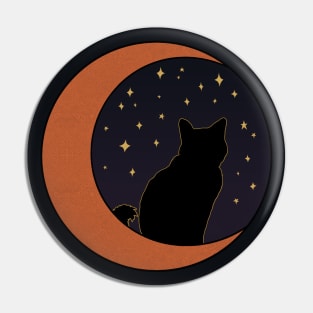 Black Cat and Rose Gold Crescent Moon Pin