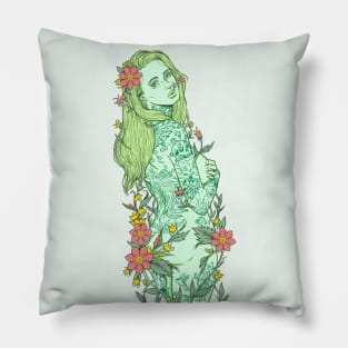 Inked Girl (green) Pillow