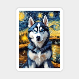 Siberian Husky Painting Dog Breed in a Van Gogh Starry Night Art Style Magnet