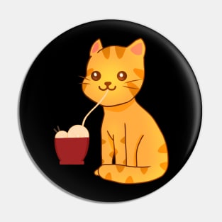 Kawaii Ginger Cat Eating Ramen, Cat Lover Pin