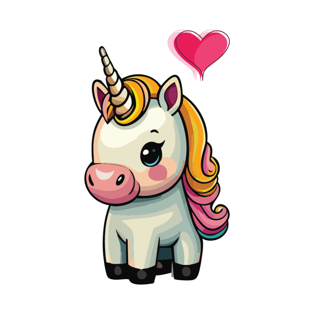 Cute, baby unicorn with heart by FUNKY BEARD