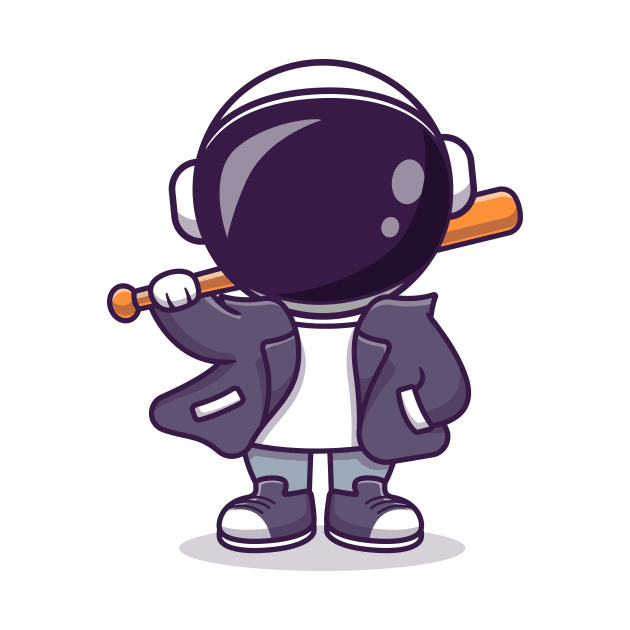 Cool Astronaut With Baseball Bat And Jacket Cartoon by Catalyst Labs