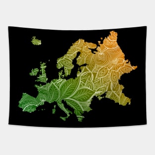 Colorful mandala art map of Europe with text in green and orange Tapestry