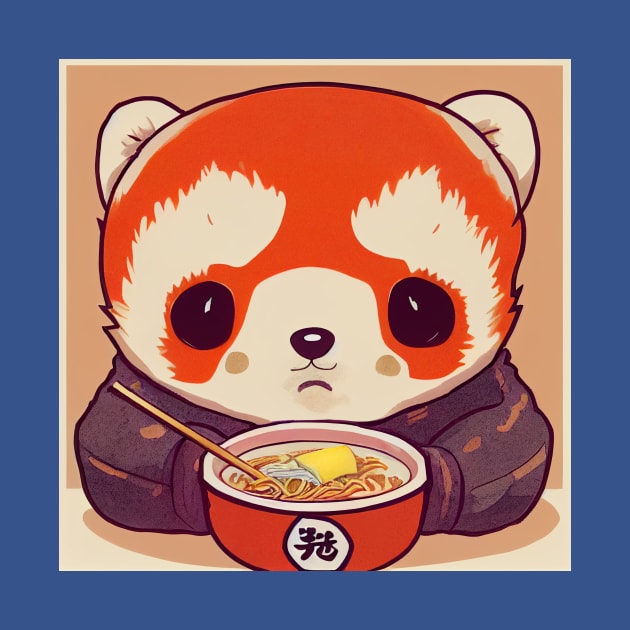 Kawaii Red Panda Eating Ramen by Grassroots Green