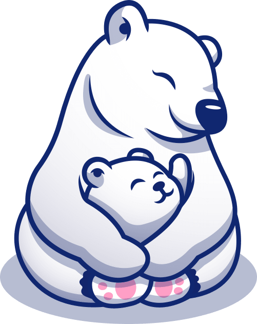 Cute Polar Bear Mom Hugging Baby Polar Kids T-Shirt by Catalyst Labs