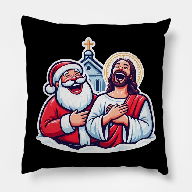 Jesus Santa Claus Church Merry Christmas Joy To The World Laugh Out Loud WWJD Pillow by Plushism