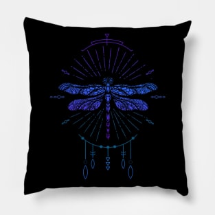 Geometric Blue Boho Dragonfly Pillow