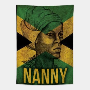 Famous Women of Black History | Queen Nanny of the Accompong Maroons in front of the Jamaican Flag Tapestry