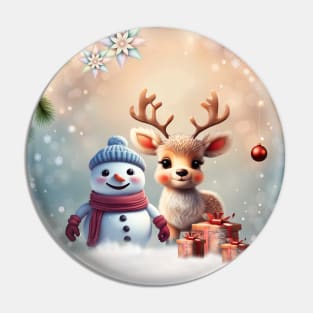 So sweet this little reindeer with the friend the snowman Pin