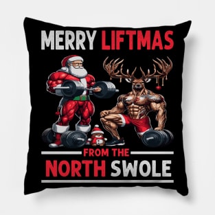 Merry Liftmas From North Swole Muscle Santa Weightlifting Pillow