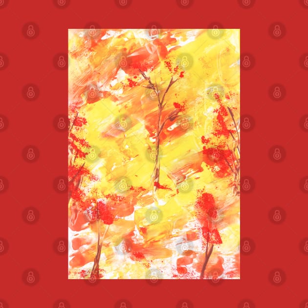 Landscape, autumn, leaf fall, nature. Encaustic, art decoration, sketch. by grafinya